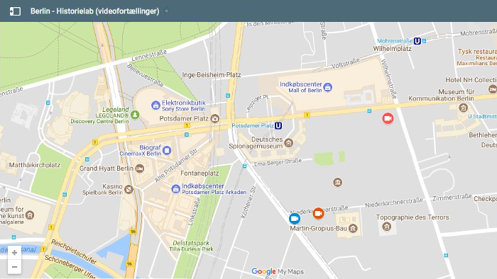 Foto: udklip fra kortet "Berlin". Kortet er lavet ved hjælp af Googles My Maps og indeholder en række aktive links, som man selv kan oprette.