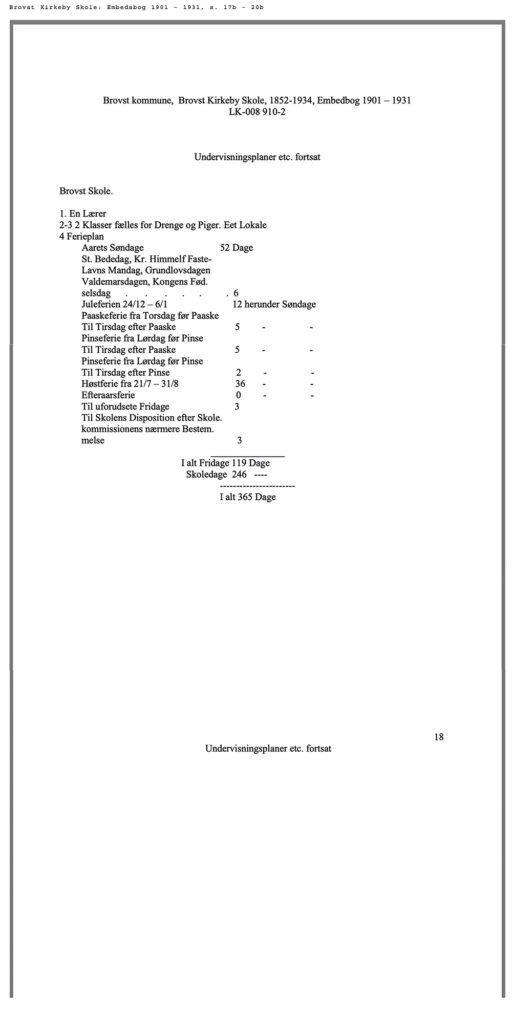 Brovst Kirkeby Skole_Embedsbog 1901-1931, s. 17b-20b
