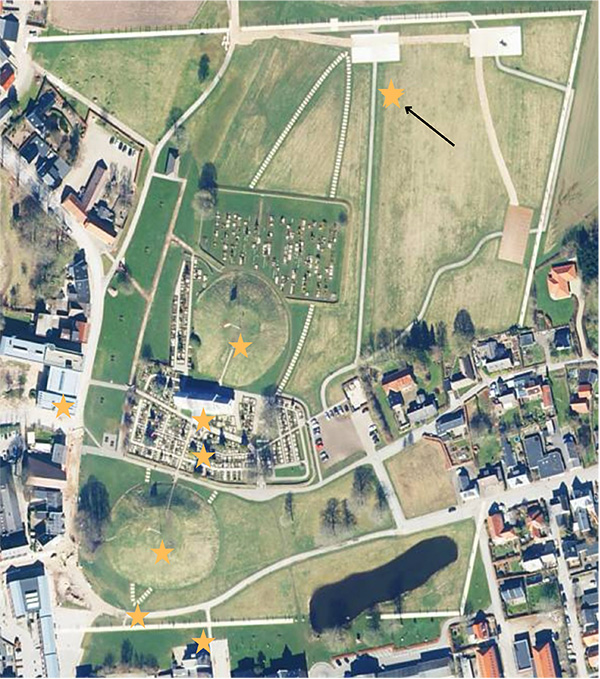 Kort over monumentområdet med poster_Tema 2